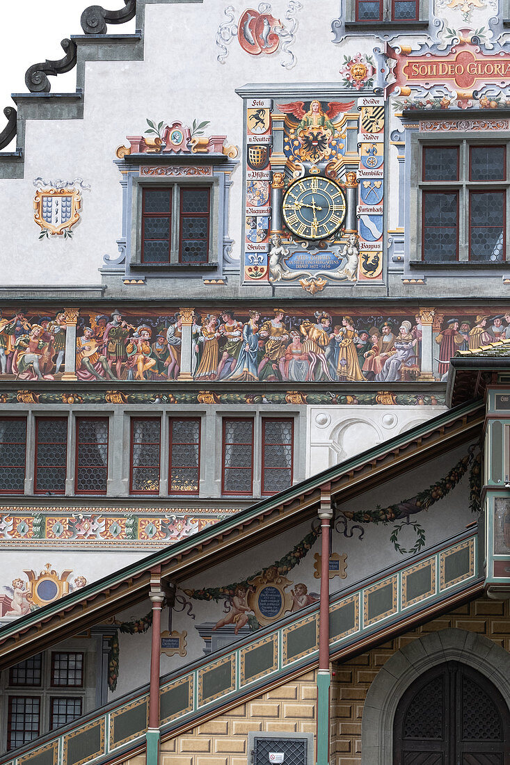 Detail shots of the facade of the old town hall on the island of Lindau, Bavaria, Germany, Europe