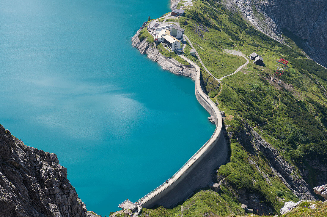 Dam wall of the Lünersee reservoir, Brandnertal, Vorarlberg, Austria