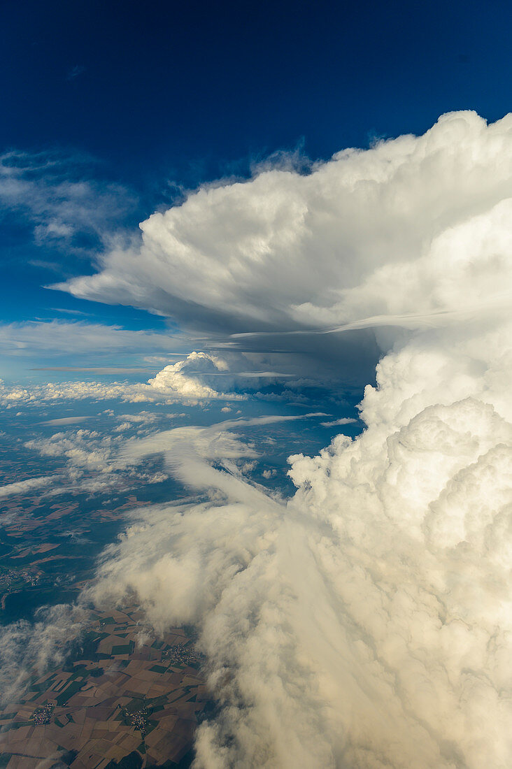 Aerial shot of a thunderstorm cloud above Bavaria, Germany