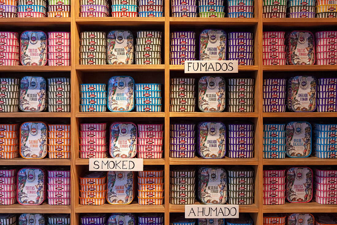 The traditional Portuguese sardines sold as souvenirs in Lisbon shops, Lisbon, Lisbon Metropolitan Area, Portugal