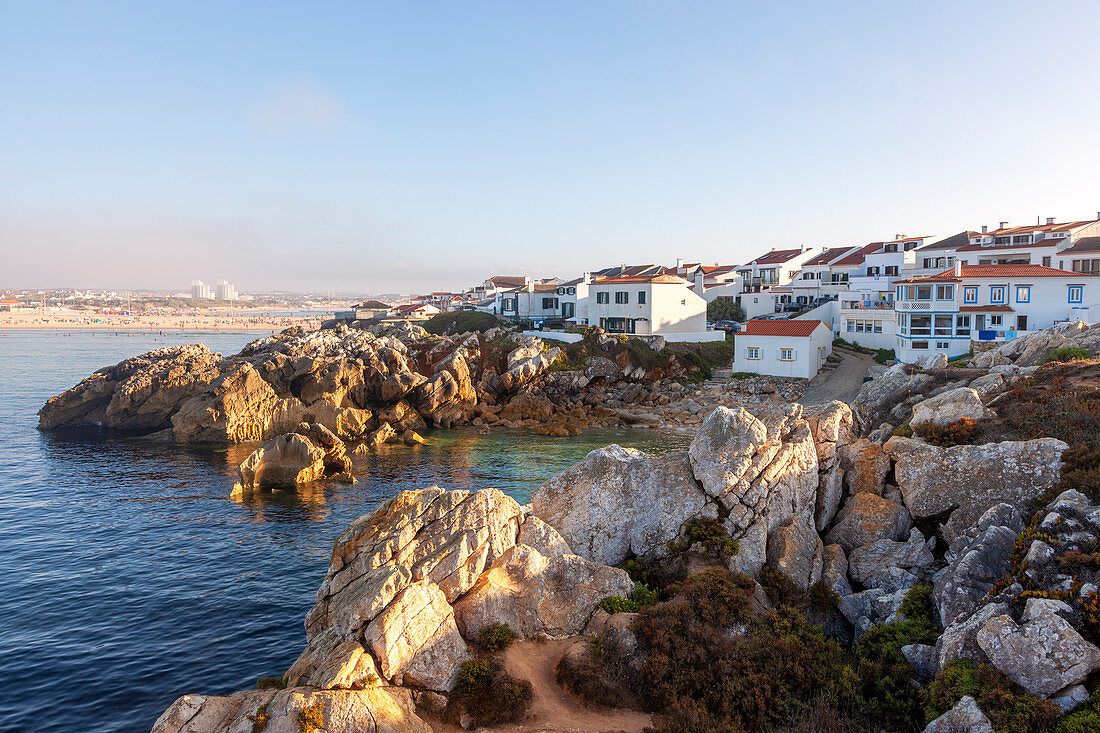 The houses of Baleal, on the cliffs of Baleal Island, Peniche municipality, Leiria district, Estremadura province, Portugal.