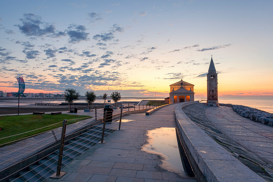 Dawn on the little church of Madonna dell'Angelo (Church of Blessed Virgin of the Angel), Caorle, Metropolitan CIty of Venice, Veneto, Italy