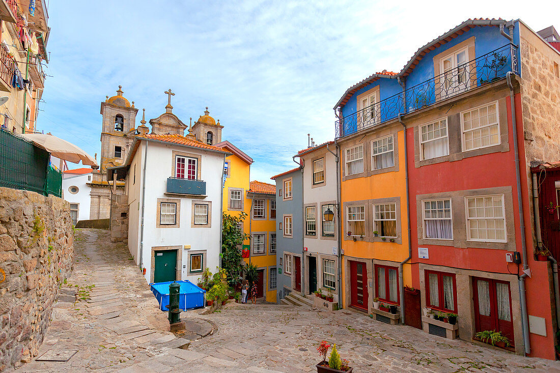 Colored houses in Cathedral neighbourhood, Porto, Porto district, Norte Region, Portugal