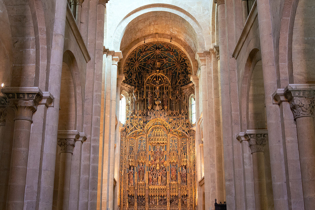 The golden altarpiece of the Old Cathedral (Sé Velha) of Coimbra, Coimbra district, Centro Region, Portugal.