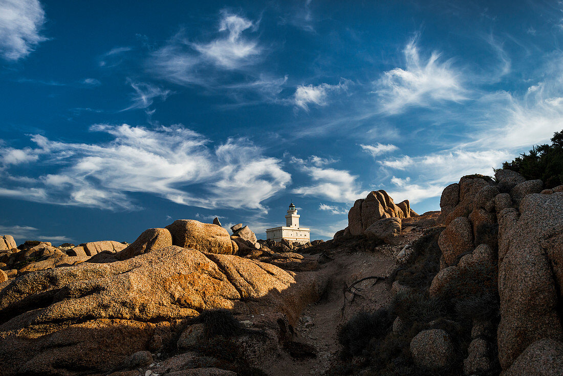 Italy, Sardinia, Gallura, Capo Testa. Lighthouse in the center of Capo Testa peninsula.