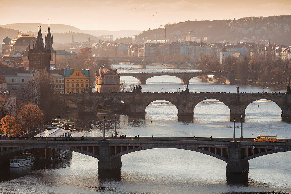 The view of Vltava river from the terraces of Letna Park, Prague, Czech Republic, Europe