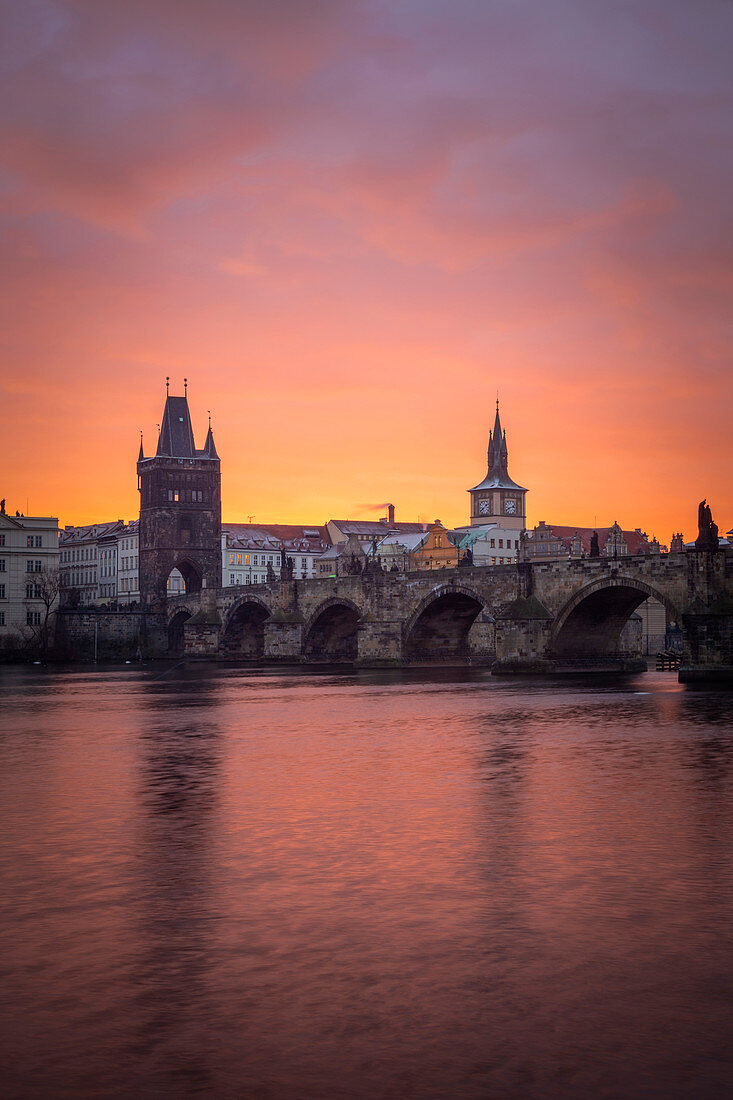 Charles Bridge and Bedrich Smetana Museum at dawn, Prague, Czech Republic,Europe