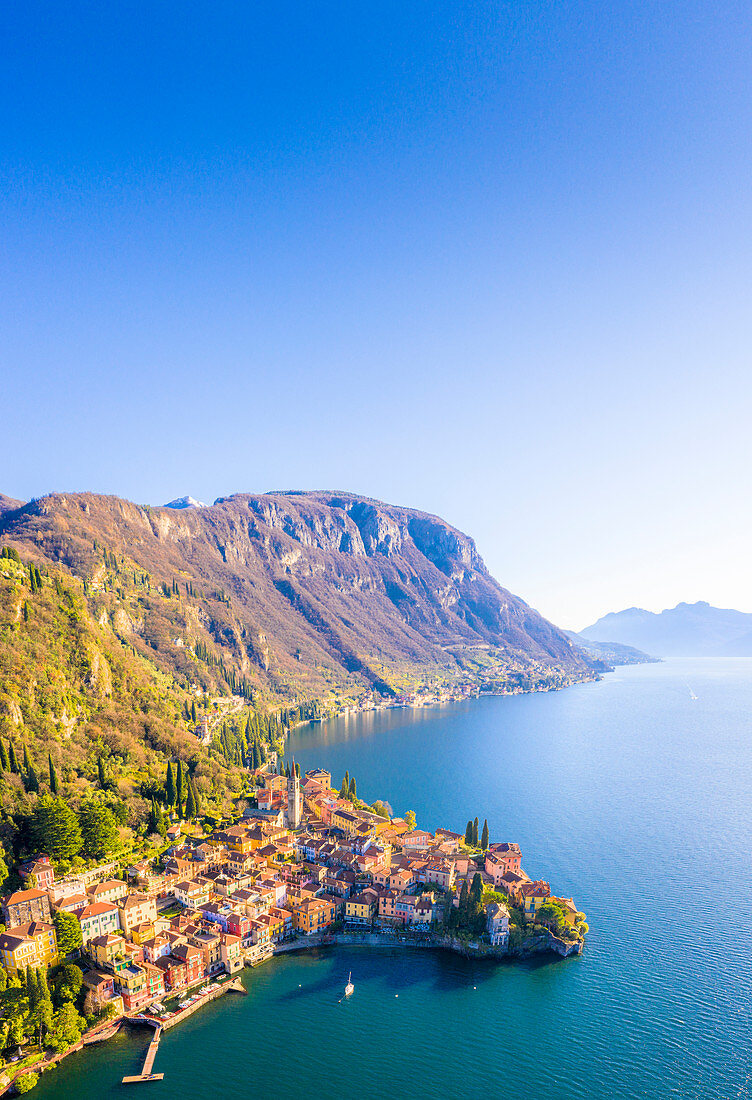 Aerial view of Varenna, Como Lake, Lombardy, Italy, Europe.