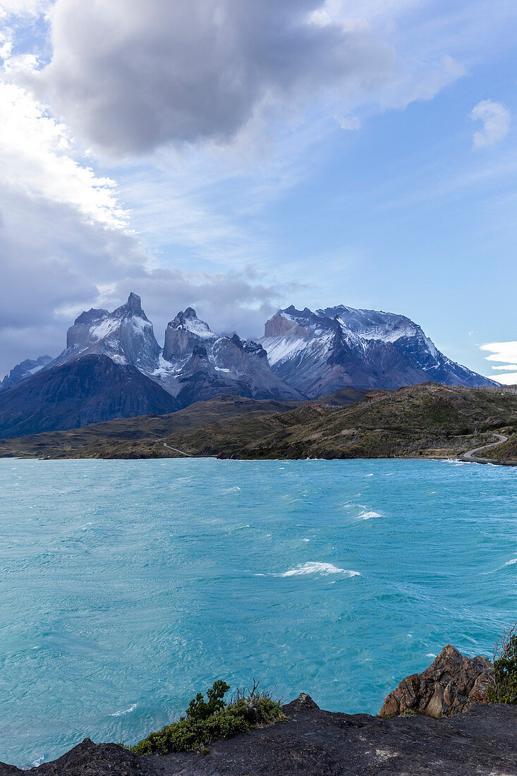 Chile,Patagonia,Magallanes and Chilean Antarctica Region,Ultima Esperanza Province,Torres del Paine National Park,Paine Horns and Lake Pehoé