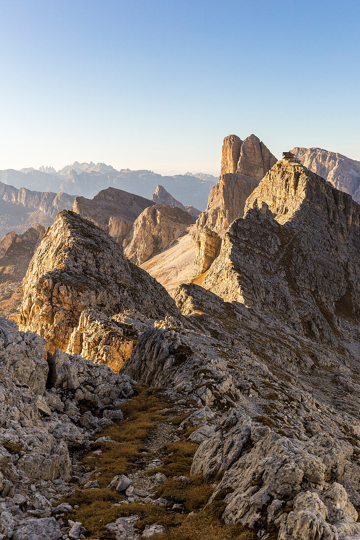 Italy,Veneto,Belluno district,mount Ra Gusela,view of the Averau and Nuvolau mountains