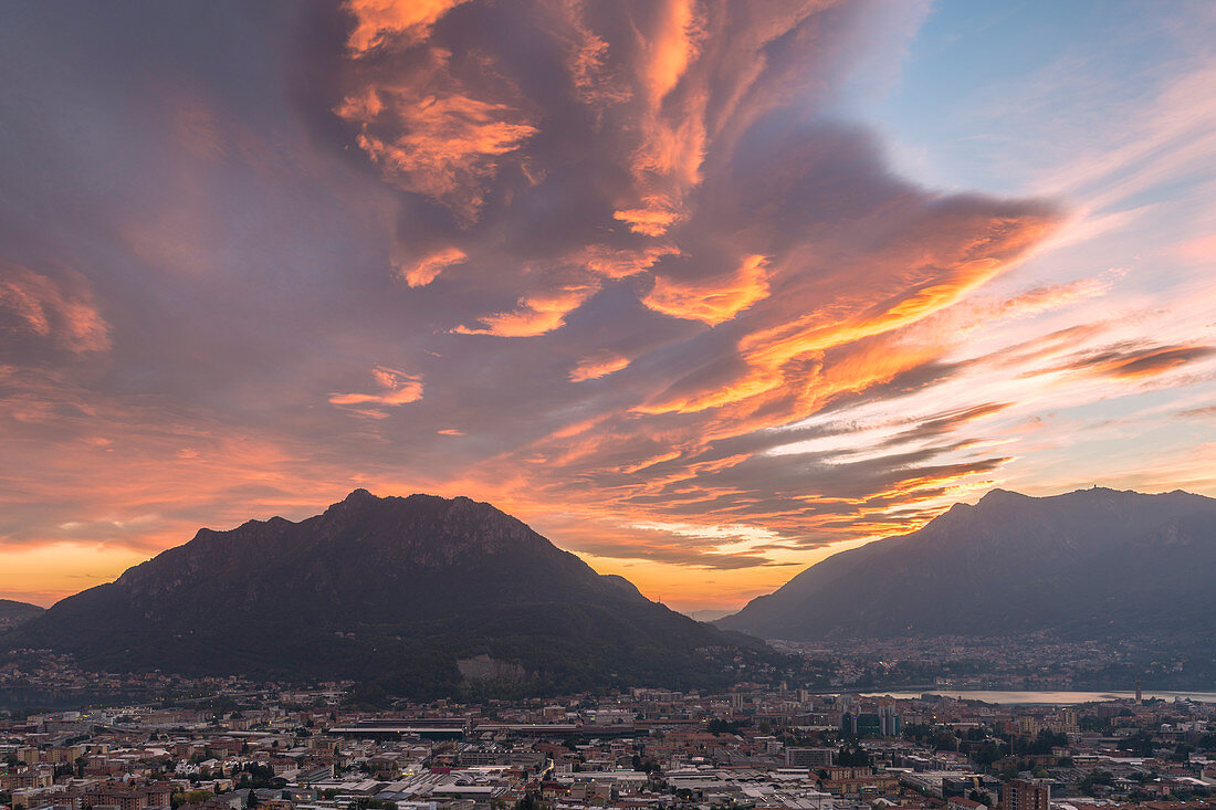 Enchanting sunset sky above the city of Lecco, Lecco, Lombardy, Italy