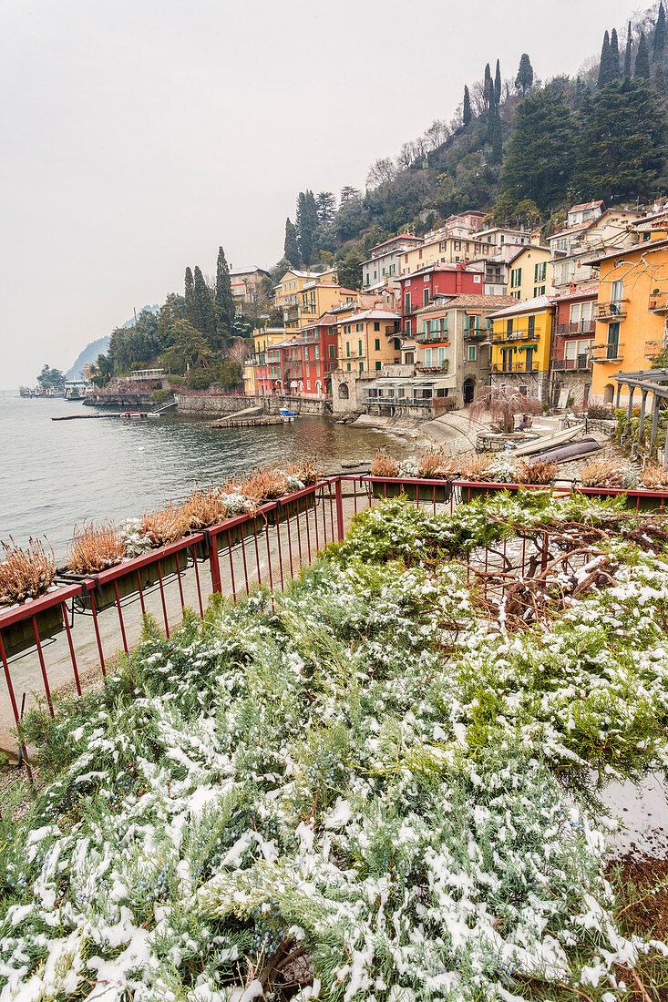 Snowy village of Varenna on Como lake, Lecco province, Lombardy, Italy