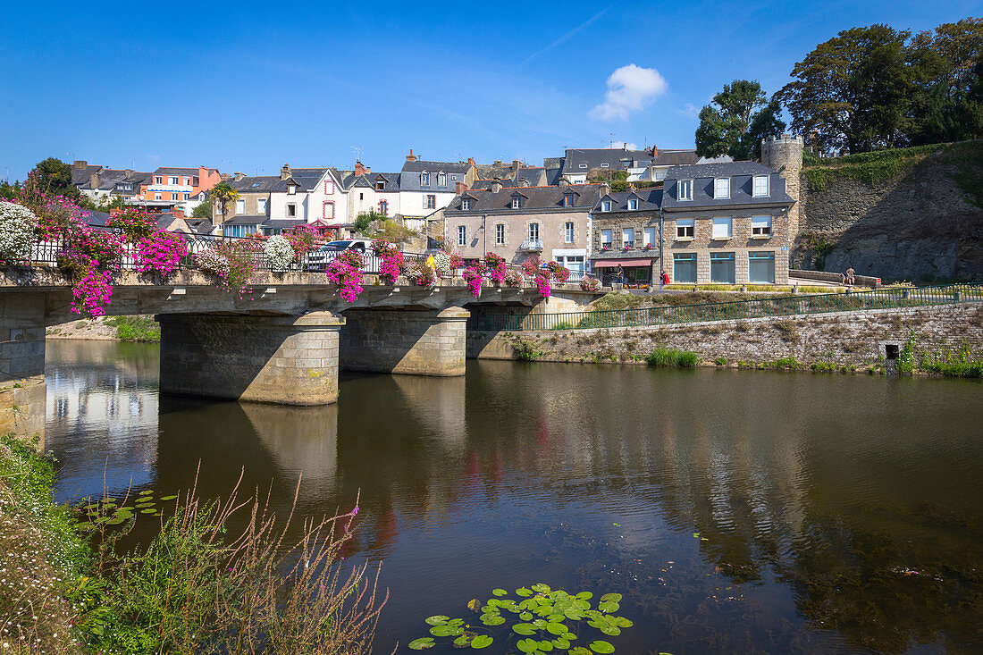 View of Josselin village, Ploermel, Pontivy, Morbihan, Brittany, France