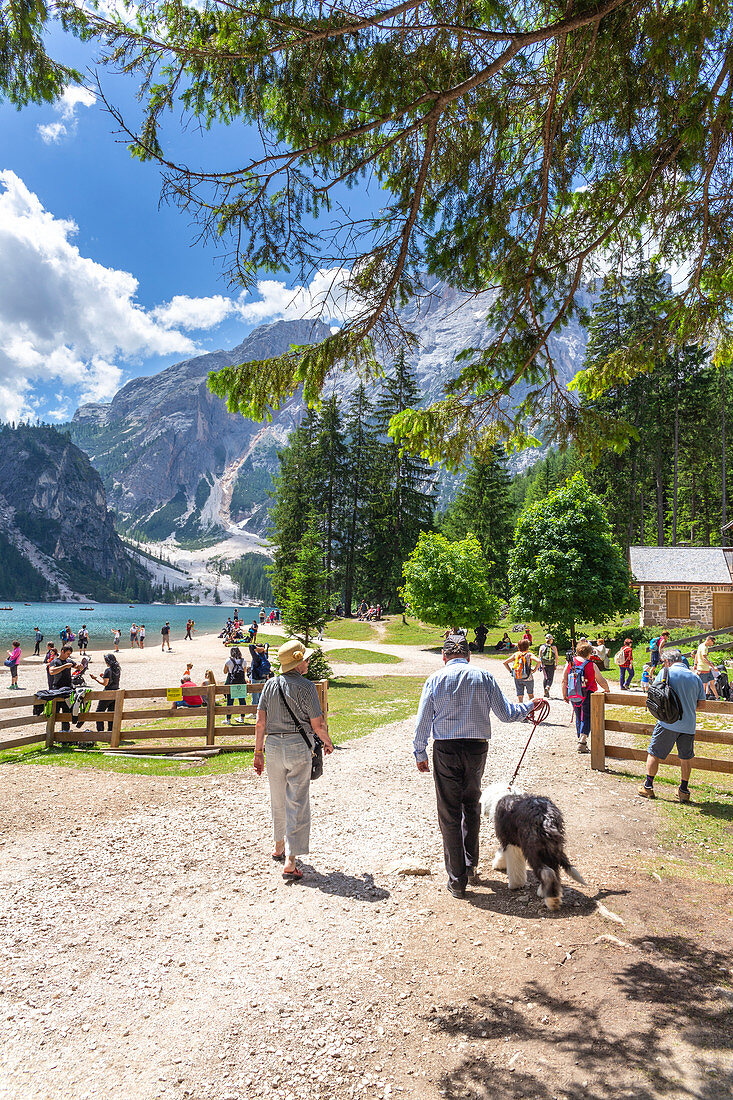 Braies lake, Braies village, Bolzano district, Trentino Alto Adige, Italy