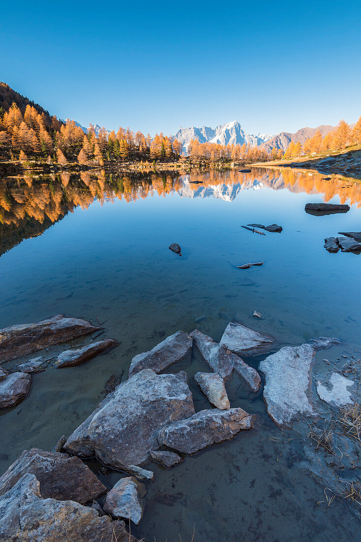 Arpy lake in autumn, Valdigne, Aosta Valley, Italian alps, Italy