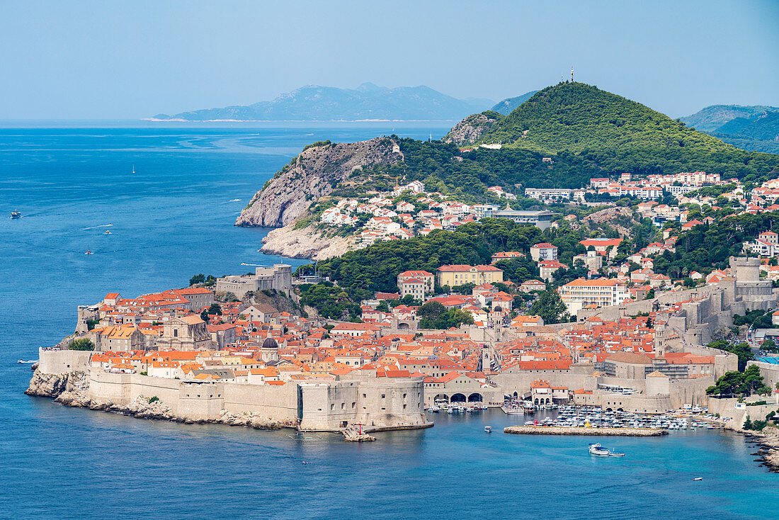 The town in summer from an elevated point of view. Dubrovnik, Dubrovnik - Neretva county, Croatia.