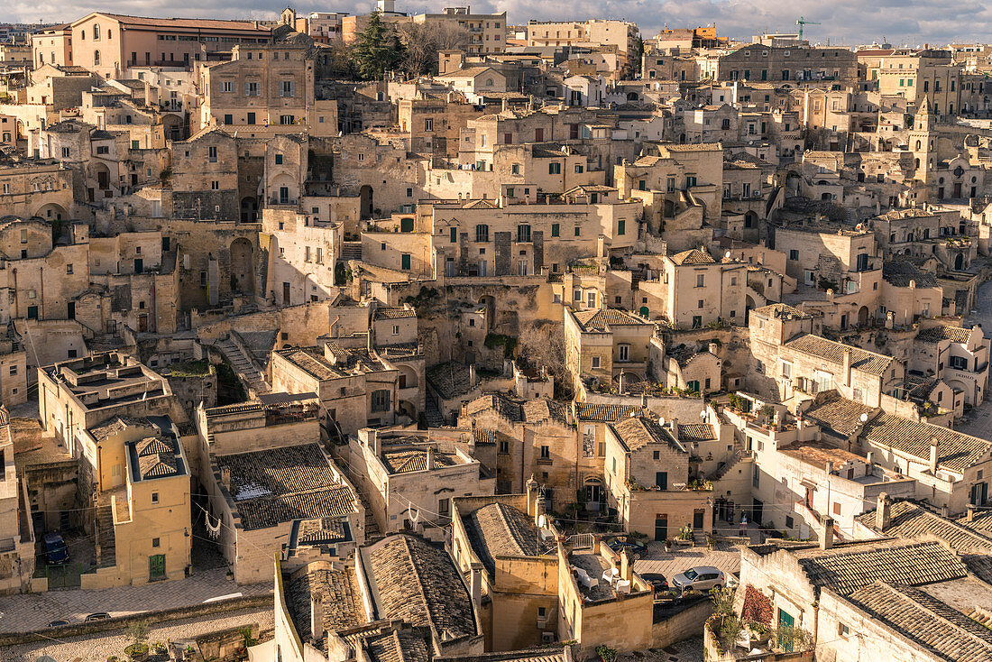 Close-up on the Sassi quarter during the day. Matera, Basilicata region, Italy.