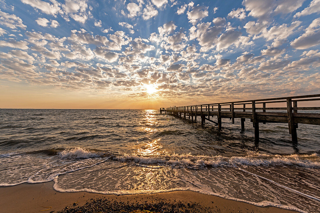 View of the Ostermade pier, Baltic Sea, Ostholstein, Schleswig-Holstein, Germany