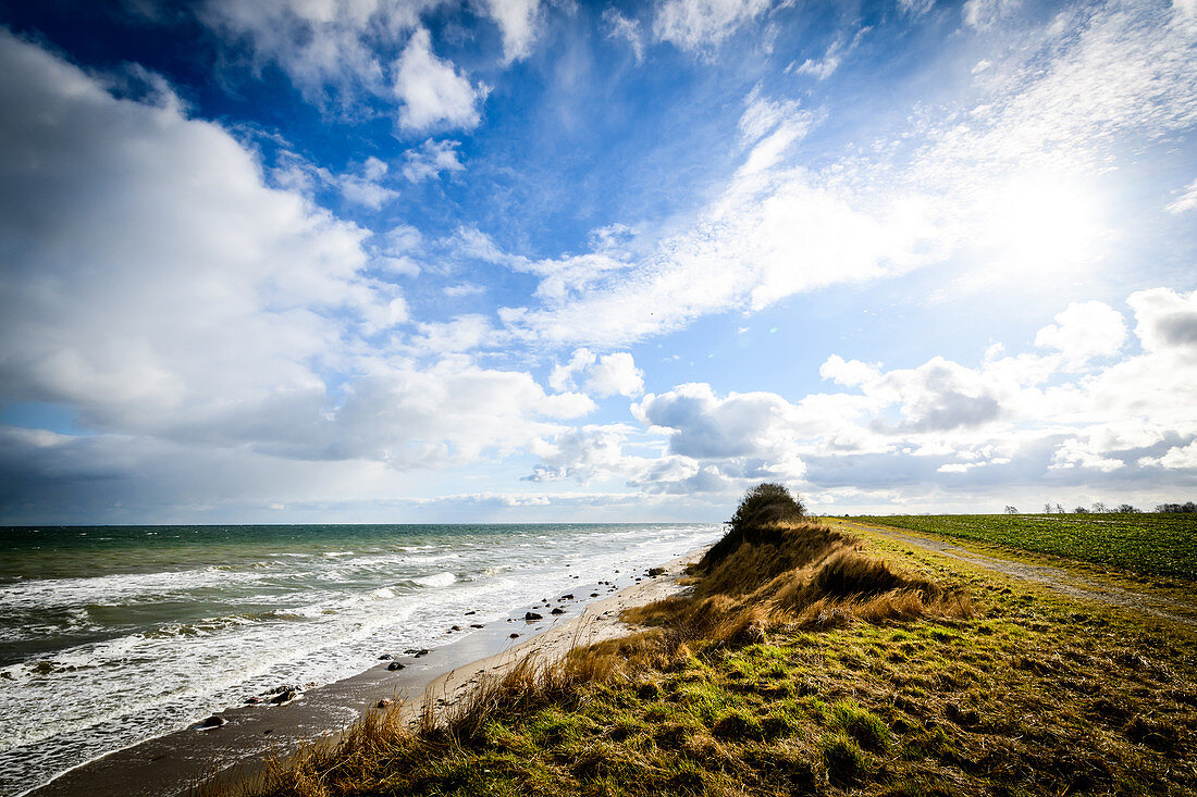 Intense play of clouds on the steep coast of Ostermade, Baltic Sea, Ostholstein, Schleswig-Holstein, Germany