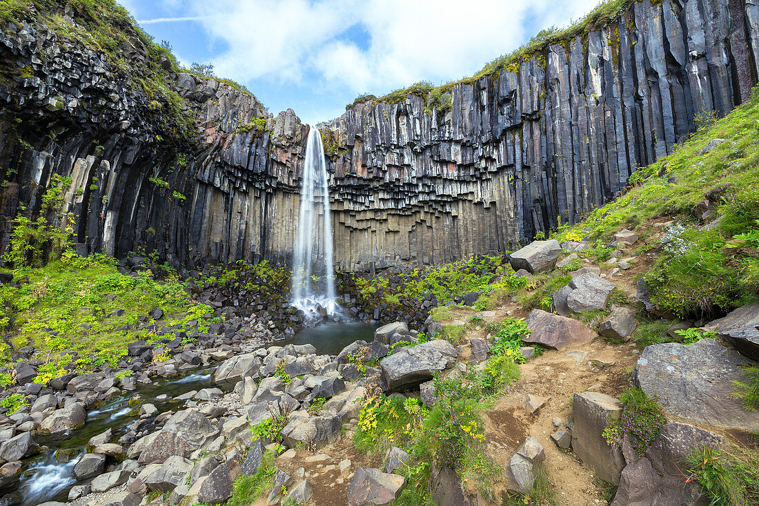 Svartifoss waterfall in Skaftafell Natural Reserve (Vatnajökull National Park, Eastern Region, Iceland, Europe)