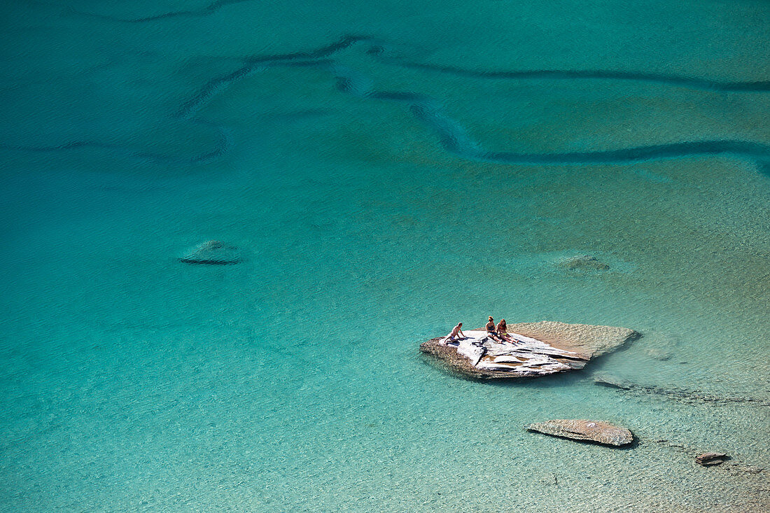 The green water of the Blu Lake at the foot of Monte Rosa Massif in Ayas Valley (Champoluc, Ayas Valley, Aosta province, Aosta Valley, Italy, Europe) 