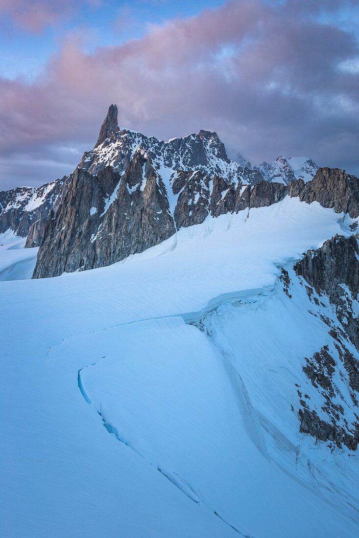 Dente del Gigante seen from Torino refuge, Punta Helbronner, Aosta, Aosta valley, Italy, Europe