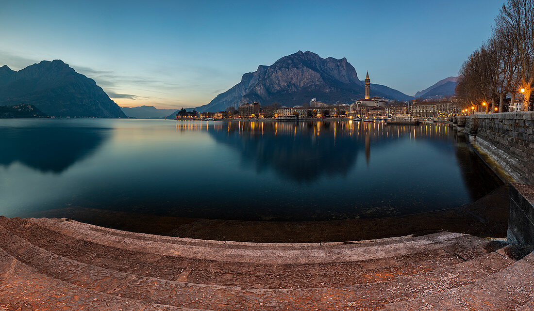 Lecco at blue hour, Lecco, Lombardy, Italy, Southern Europe