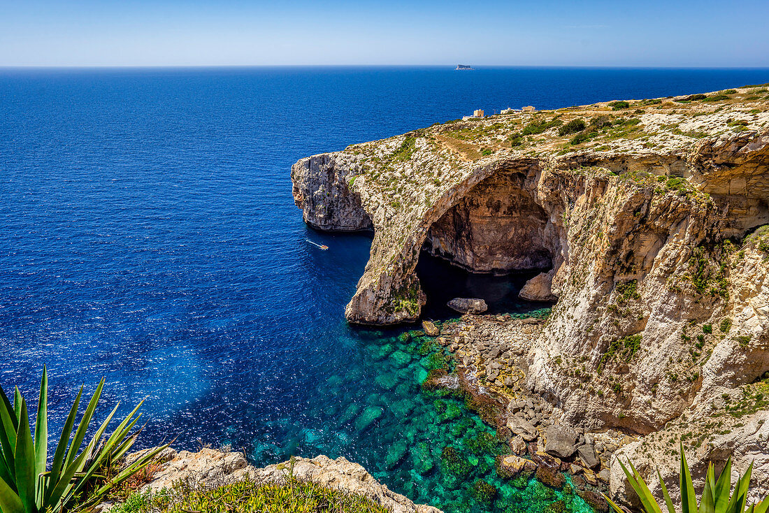 View of the Blue Grotto on the south coast of Malta, Malta, Europe