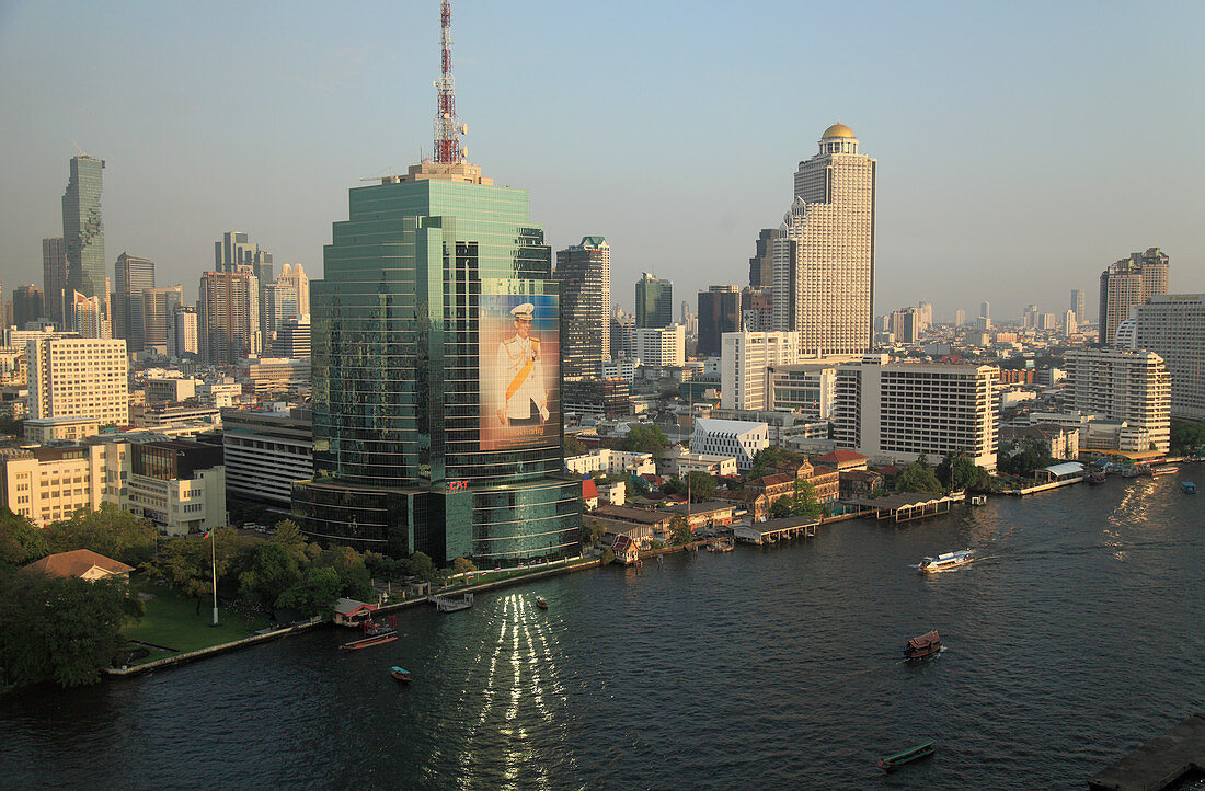 Thailand; Bangkok; skyline, Chao Phraya River, aerial view, 