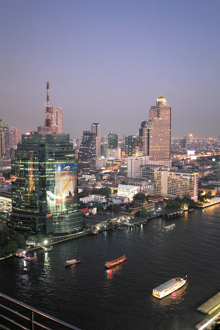 Thailand; Bangkok; skyline, Chao Phraya River, aerial view, 