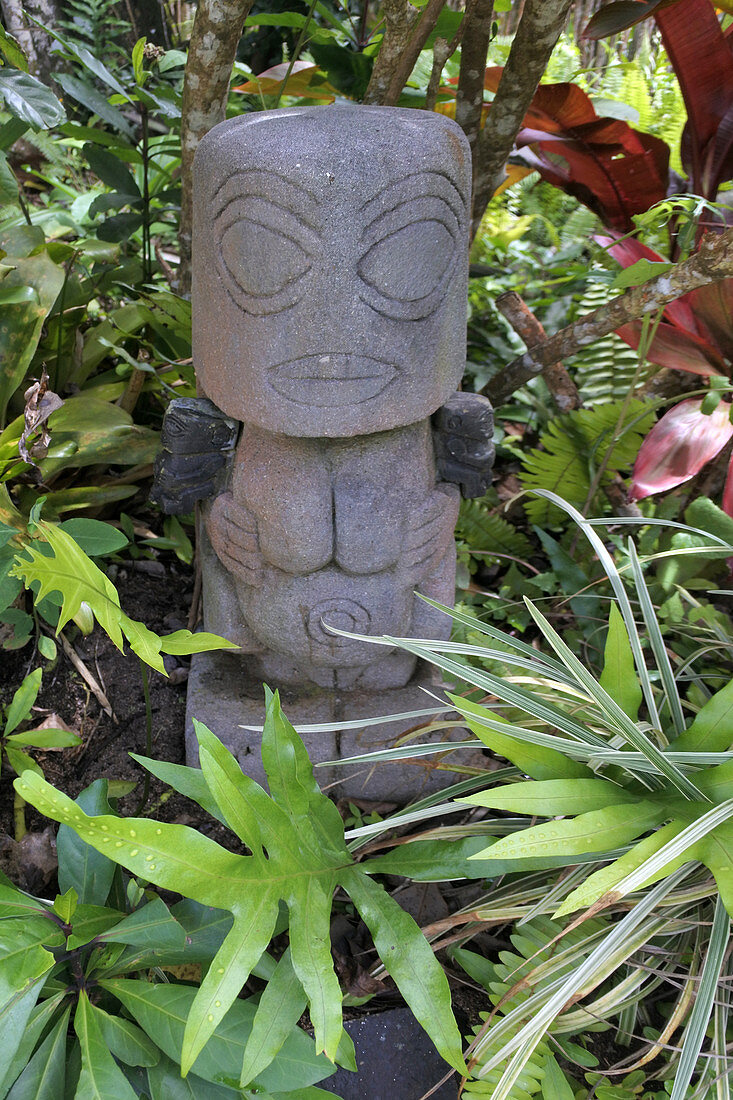 RAROTONGA - DEC 13 2017:Polynesian female figurine wooden carving sculpture.Most of Cook Islands original wood carvings were spirited away by early European collectors or burned by missionary zealots.