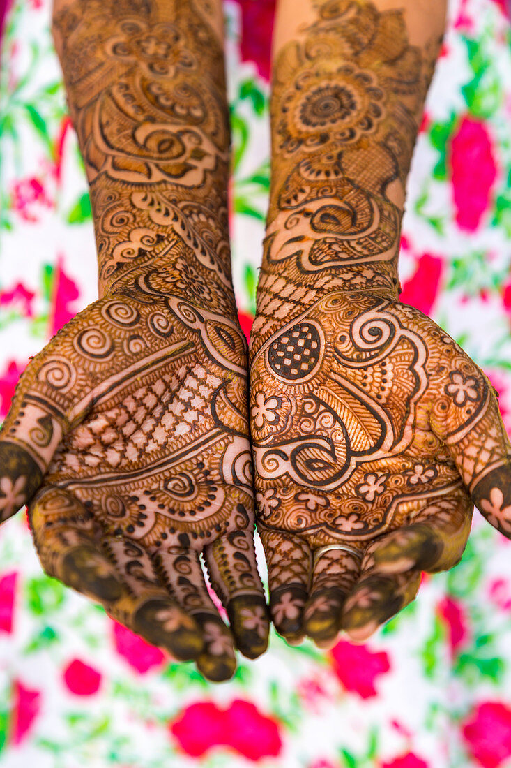 Henna-Kunst auf Händen, Rajasthan, Indien
