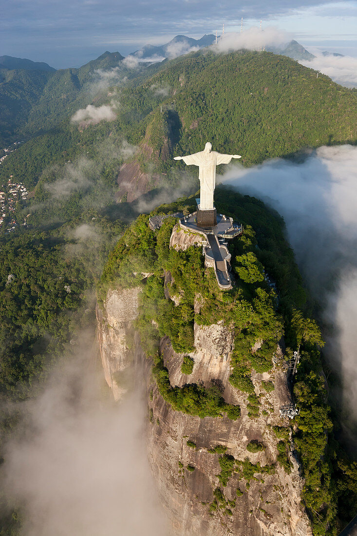 Aerial view of Christ Redeemer statue, Corcovado, Rio de Janeiro, Brazil