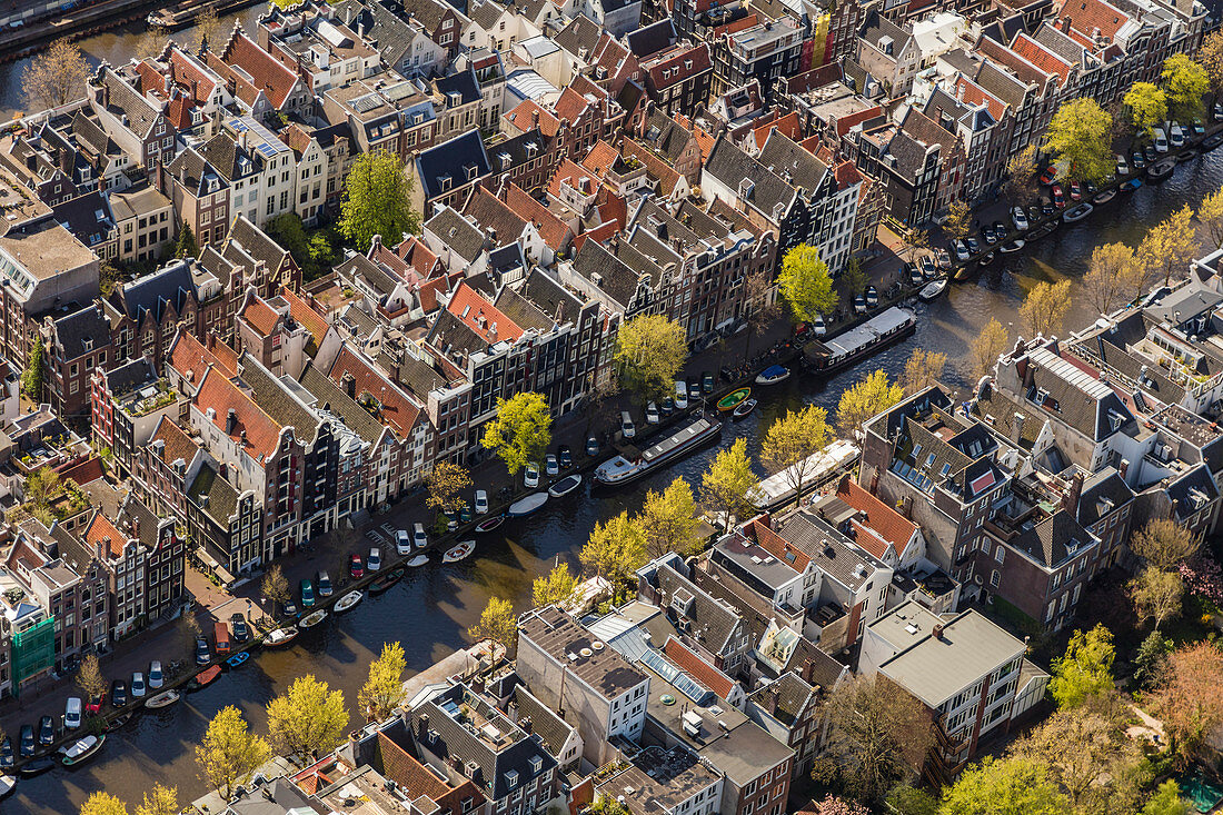 Amsterdam, Niederlande, Luftaufnahme der Altstadt