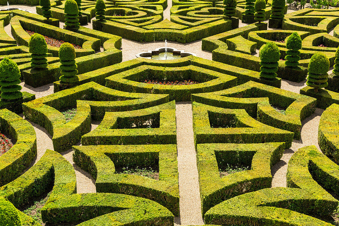 Formelle Gärten, Schloss von Villandry, Indre et Loire, Loiretal, Frankreich