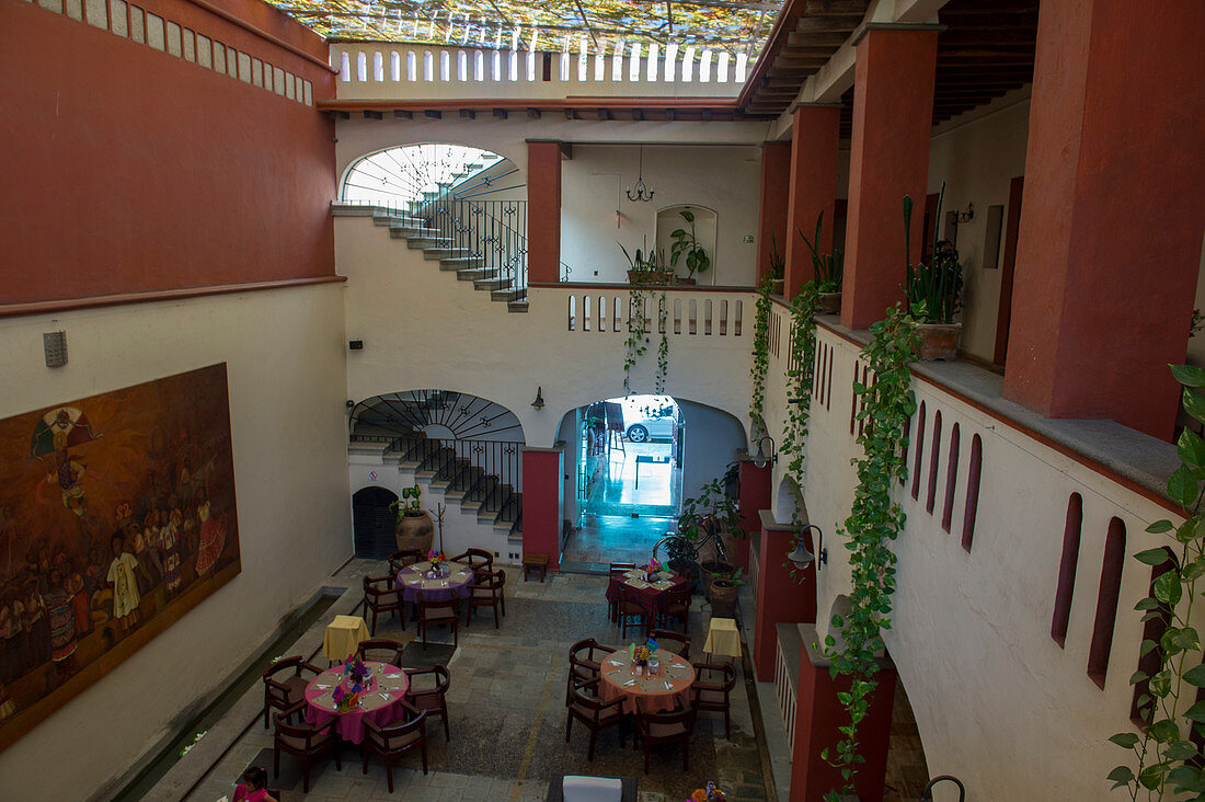 Das Innere des Hotels Casa Antigua in Oaxaca City, Mexiko.