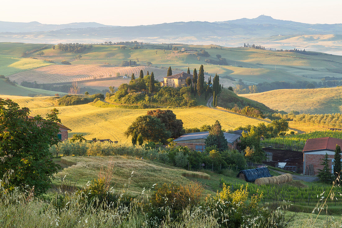 Tuscan farm in rolling hills, Italy