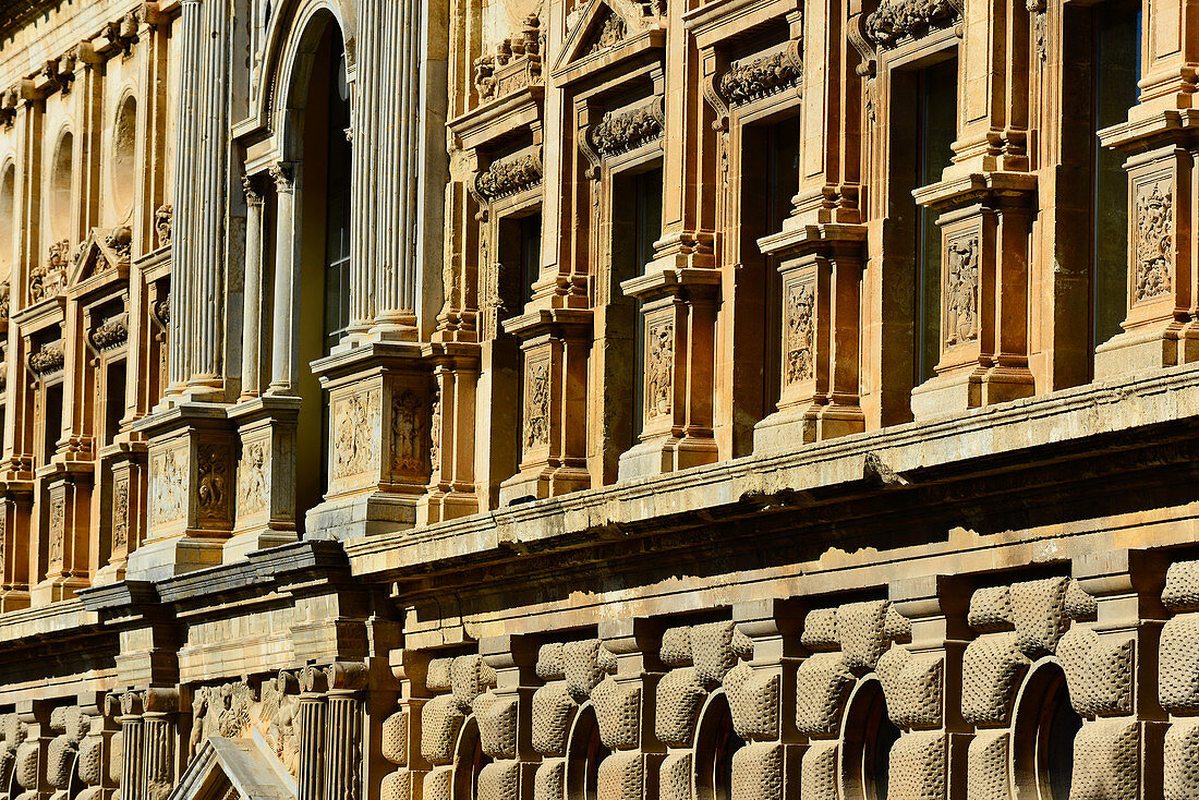 Facade of a building of the Alhambra, Granada, Andalusia, Spain