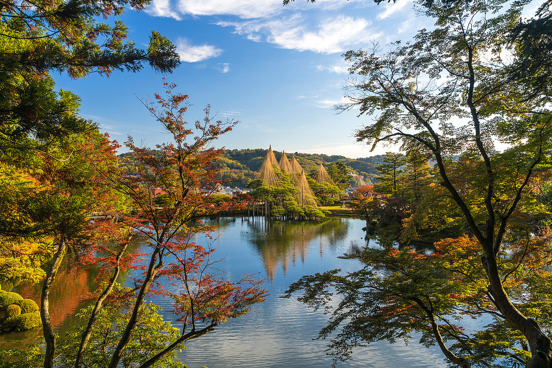Herbstszene im Kenrokuen-Garten, Kanazawa, Japan