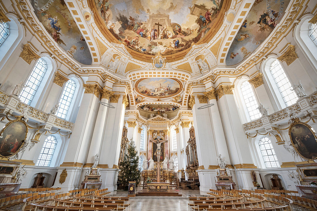 Fresken an Decke, Kirche am Kloster Wiblingen bei Ulm, Oberschwäbische  Barockstrasse, Baden-Württemberg, Deutschland, Europa