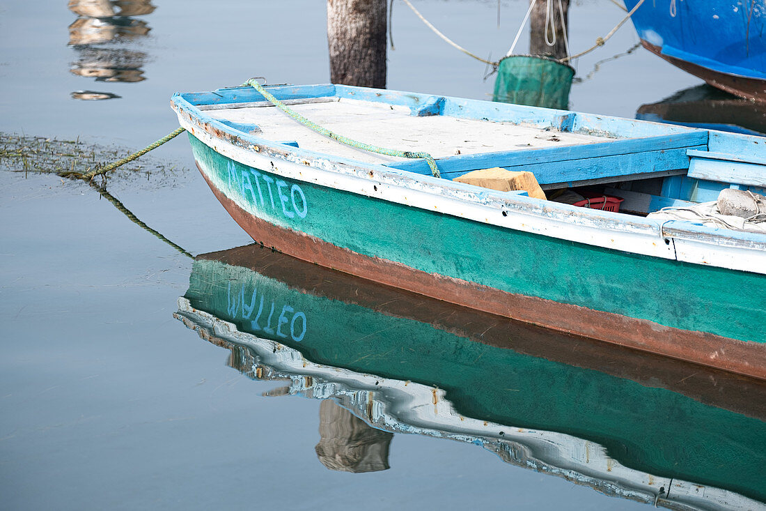 Detail view of a fishing boat in the port of Pellestrina, Venice Lagoon, Pellestrina, Veneto, Italy, Europe