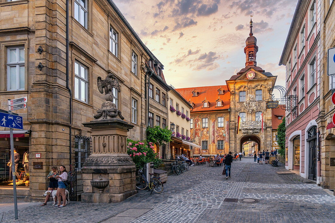 Old town hall in Bamberg, Upper Franconia, Franconia, Bavaria, Germany, Europe | City of Bamberg during sunset. UNESCO World Heritage