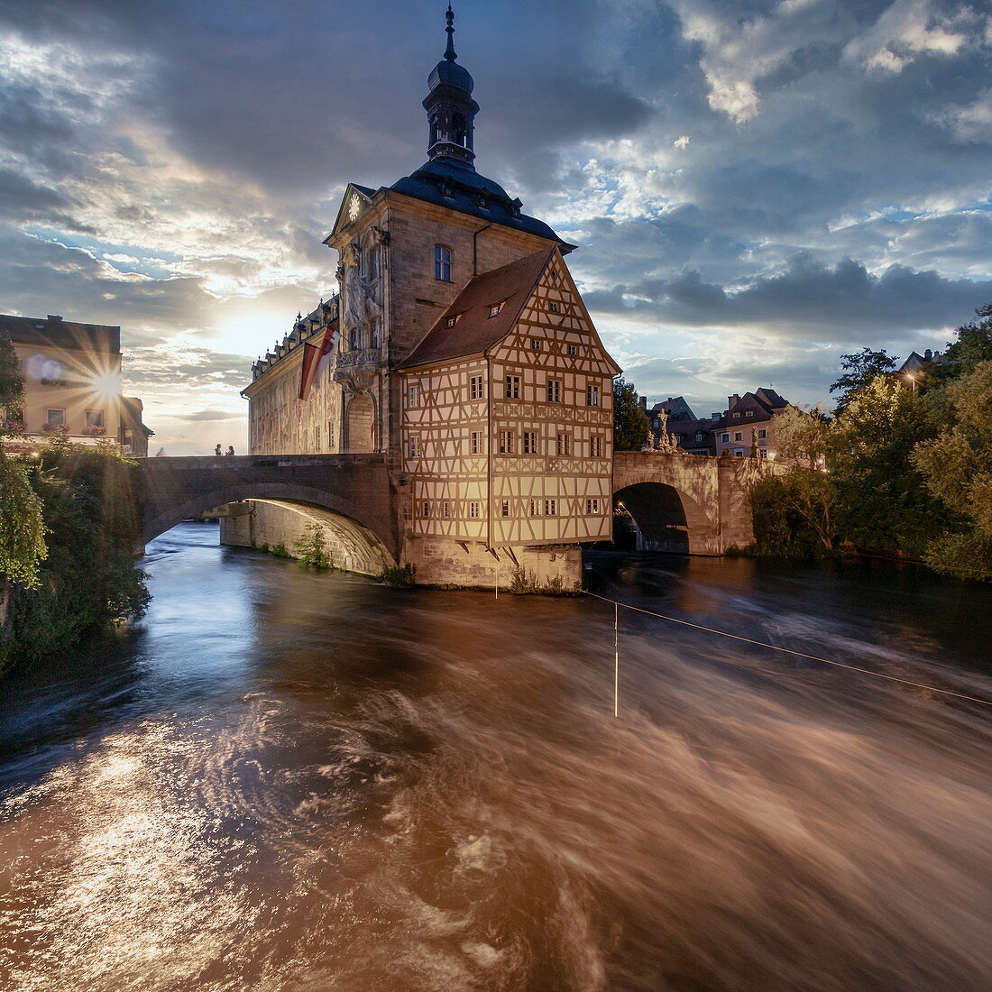 Old town hall in Bamberg at the blue hour, Upper Franconia, Franconia, Bavaria, Germany, Europe | City of Bamberg during sunset. UNESCO World Heritage