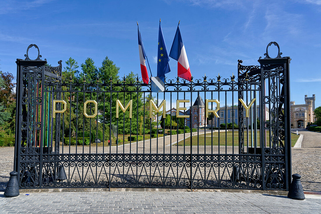 Entrance gate to the Pommery Champagne House, Reims, Champagne, France