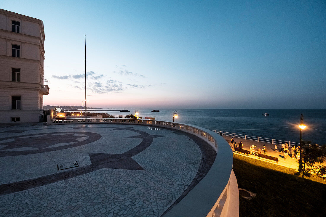 Konstanza riverside path on the Black Sea at dusk, Constanta, Romania.