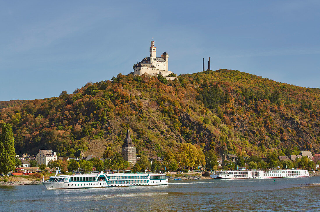 Die Marksburg in Braubach, Unesco-Welterbe Oberes Mittelrheintal, Mittelrhein, Rheinland-Pfalz, Deutschland, Europa