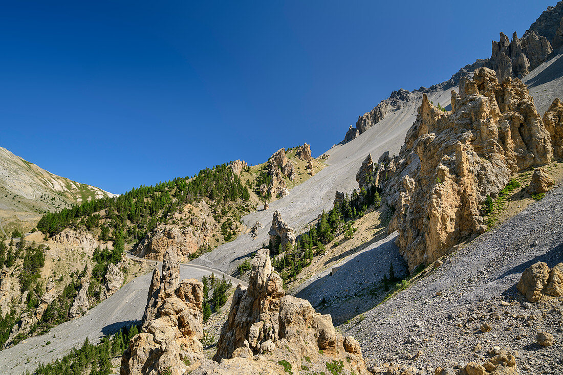 Passstraße Col d´Izoard mit Casse Deserte, Col d´Izoard, Cottische Alpen, Hautes-Alpes, Frankreich