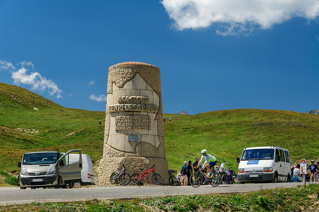 Monument at the top of the Col du Galibier pass, Col du Galibier, Hautes-Alpes, Savoie, France