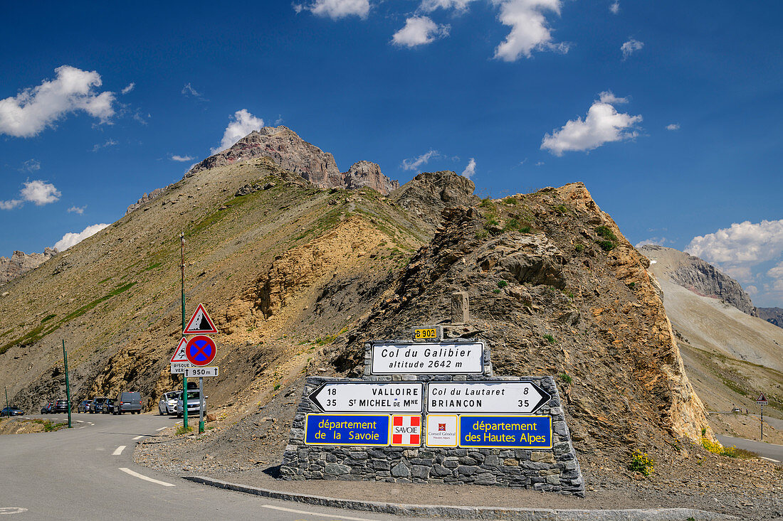 Passhöhe des Col du Galibier, Col du Galibier, Hautes-Alpes, Savoie, Frankreich