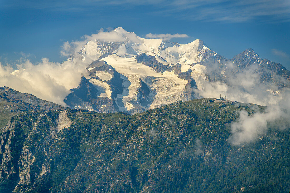 Blick auf Dom, von Blatten, Wallis, UNESCO Weltnaturerbe Jungfrau-Aletsch, Berner Alpen, Schweiz